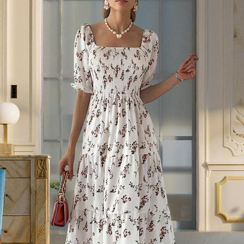 Boho Square Neck Ruffle Sleeve Dress - I Love Goods