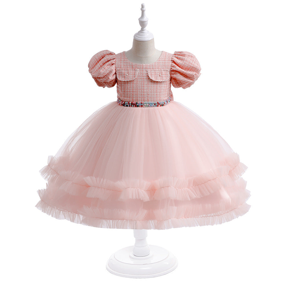 Girls' Fashion Halloween Mesh Stitching Puff Sleeve Dress - I Love Goods