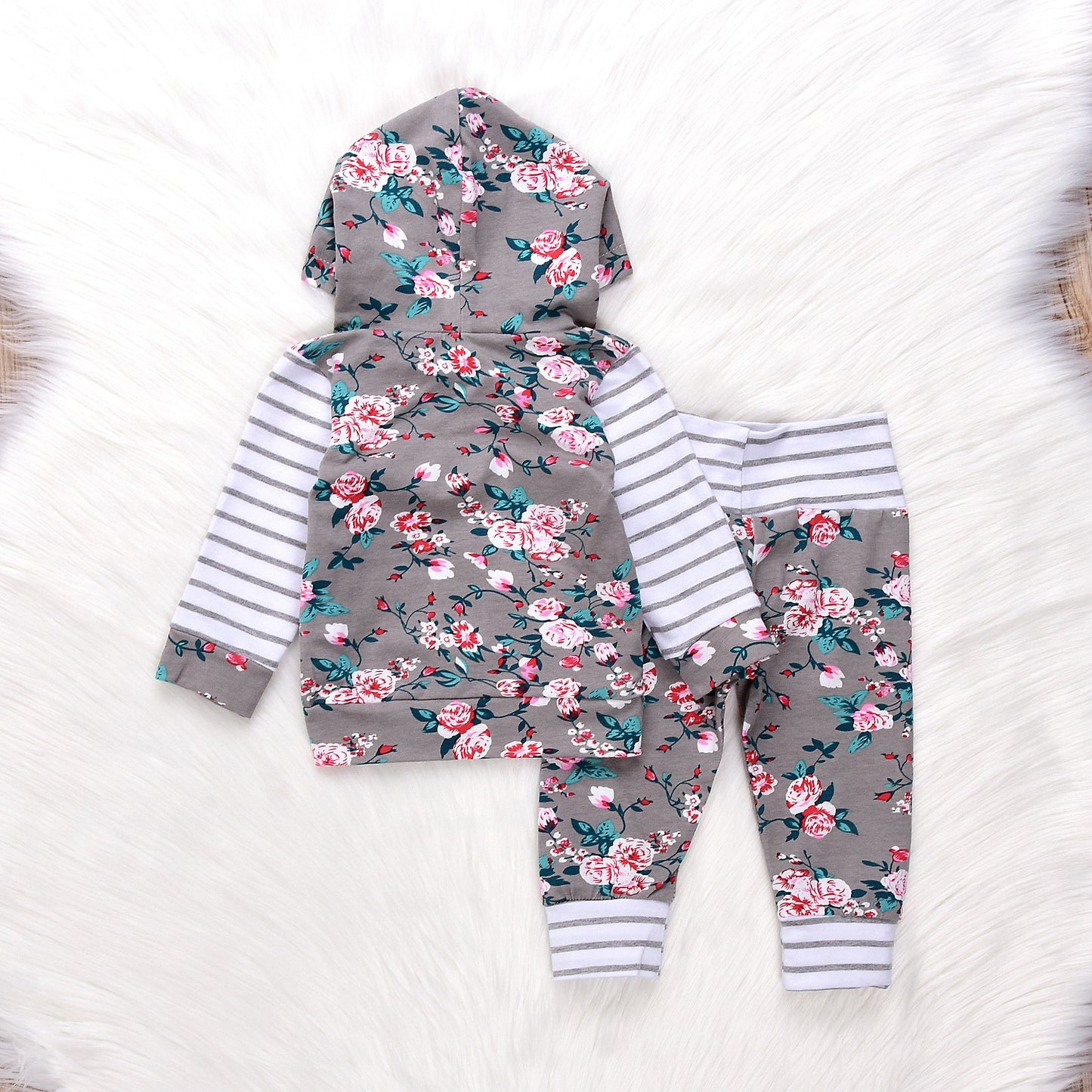 Infant Baby Girl Floral Striped Outift - I Love Goods