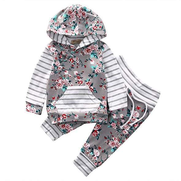 Infant Baby Girl Floral Striped Outift - I Love Goods
