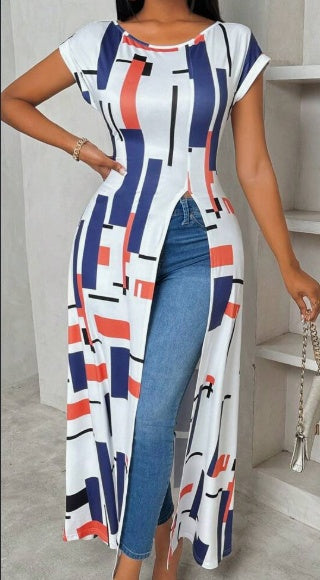 Chic Geometric High-Slit Maxi Dress - I Love Goods