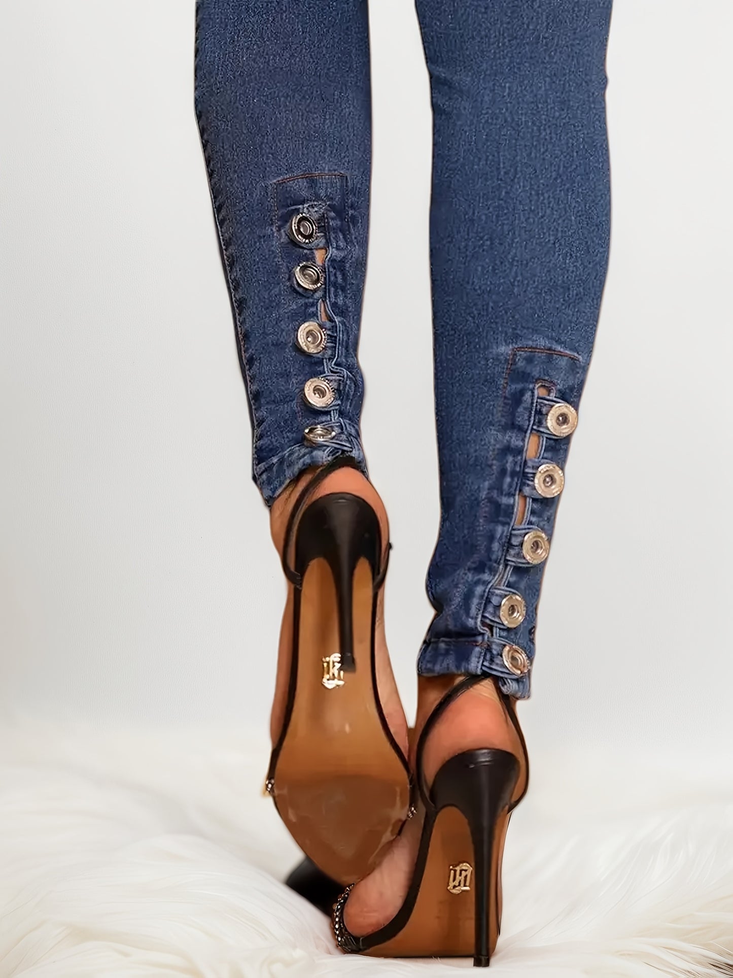 Trendy Faux-Button High-Rise Jeans - I Love Goods