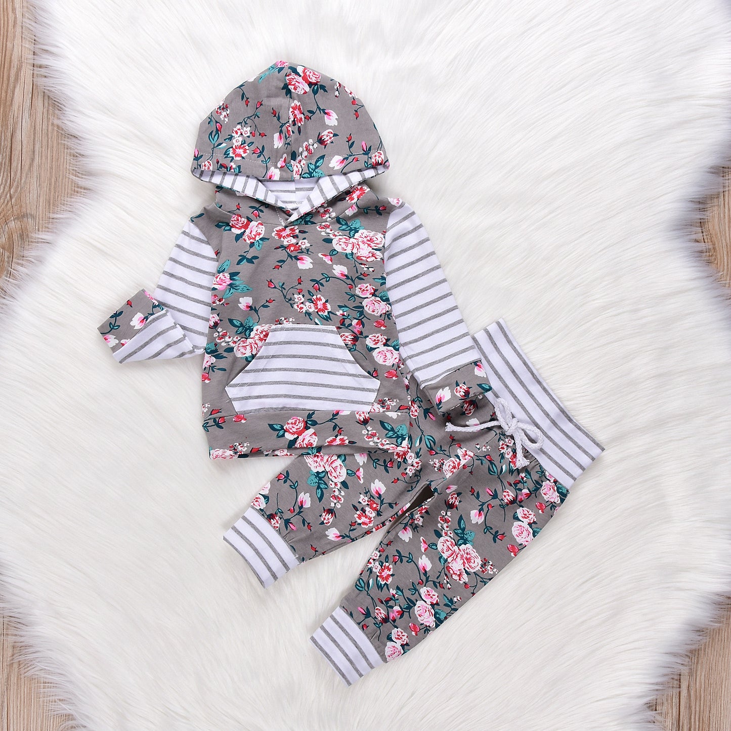 Infant Baby Girl Floral Striped Outift - I Love Goods