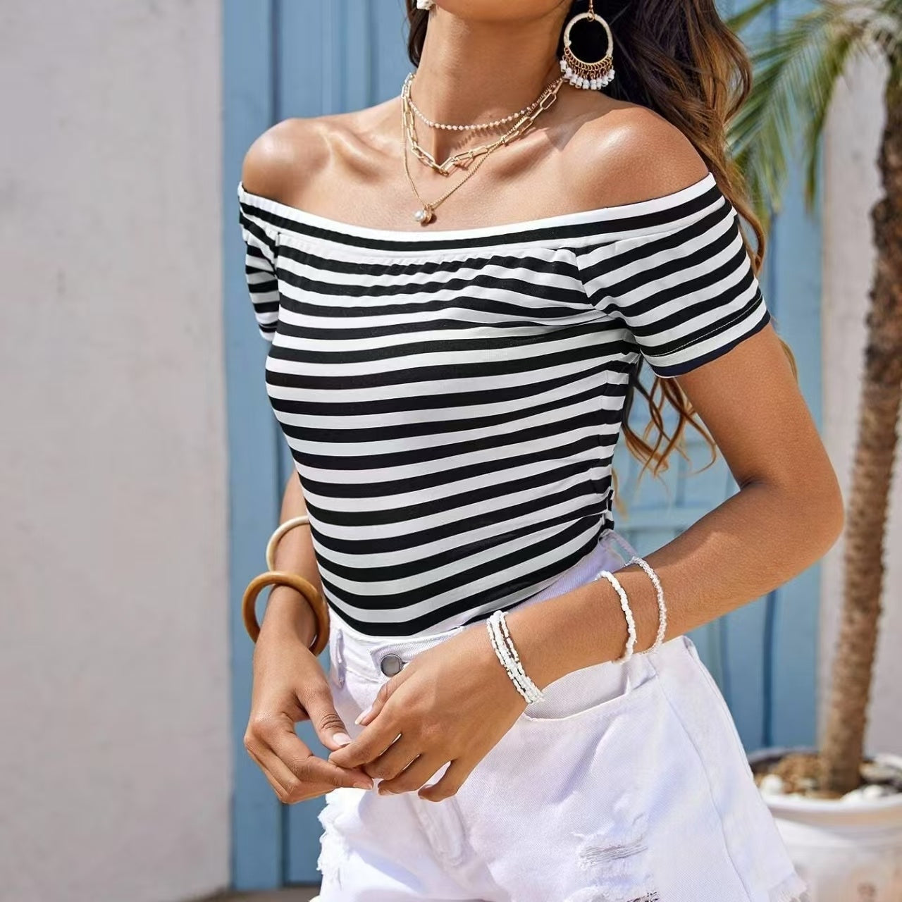 Chic Striped Off-Shoulder Top - I Love Goods