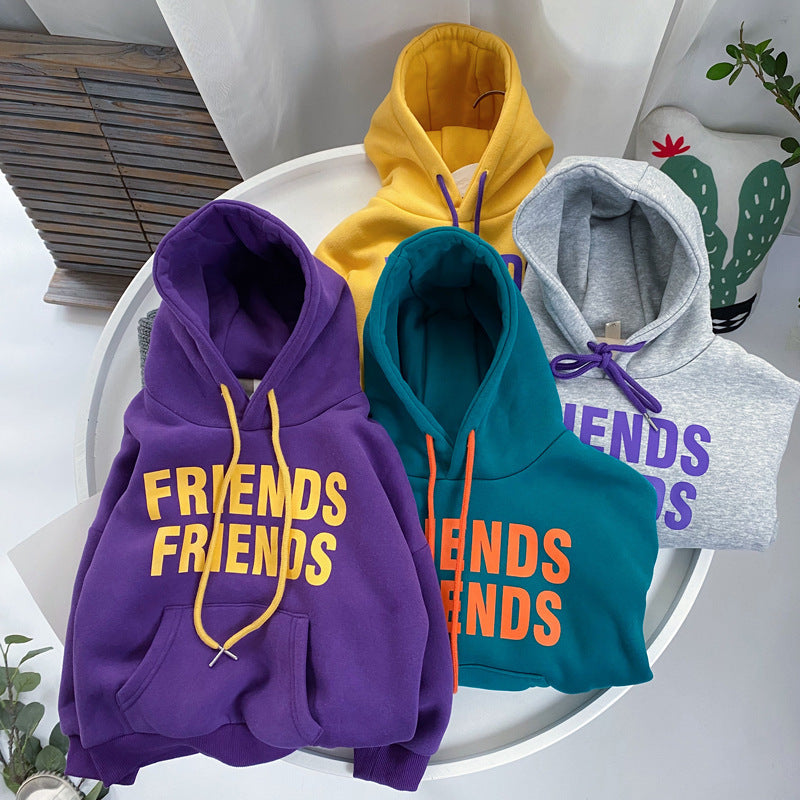 Children's Winter Color Letters Padded Hooded Sweater - I Love Goods