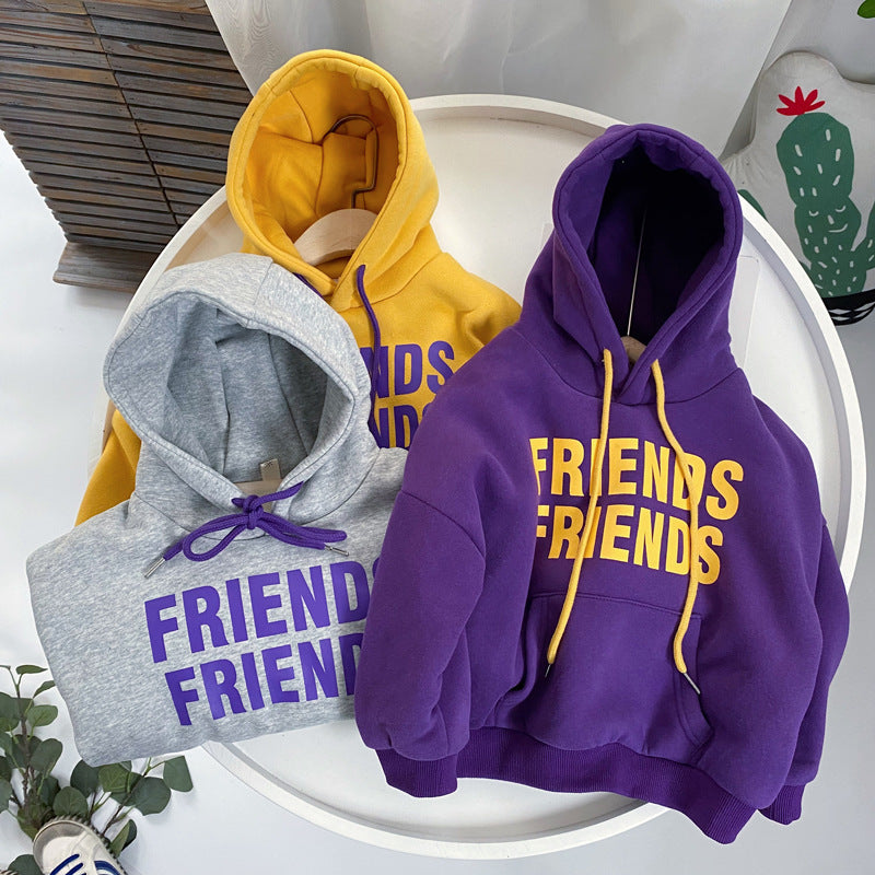 Children's Winter Color Letters Padded Hooded Sweater - I Love Goods