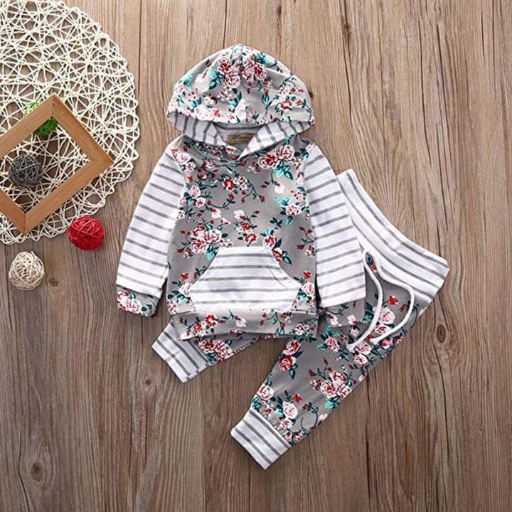Infant Baby Girl Floral Striped Outift - I Love Goods