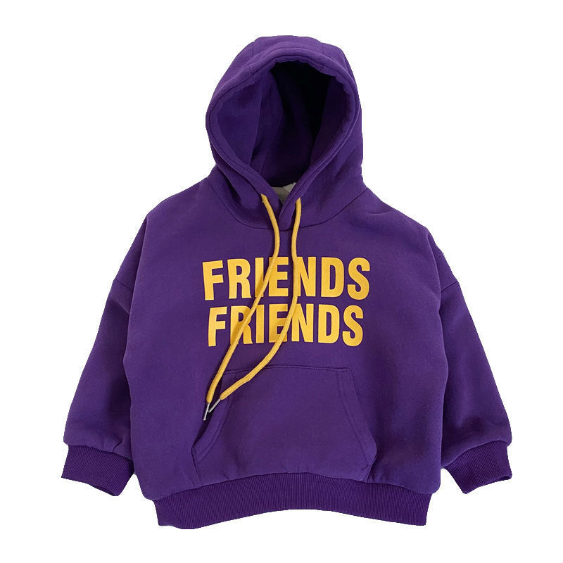 Children's Winter Color Letters Padded Hooded Sweater - I Love Goods