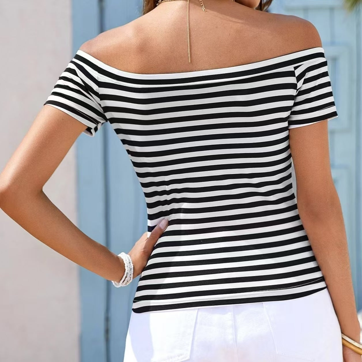 Chic Striped Off-Shoulder Top - I Love Goods
