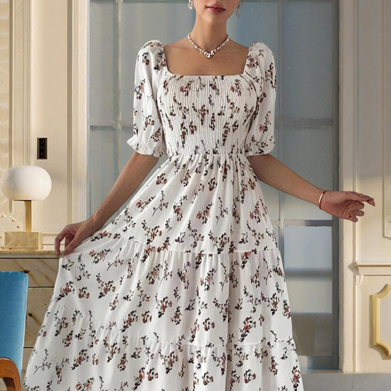 Boho Square Neck Ruffle Sleeve Dress - I Love Goods