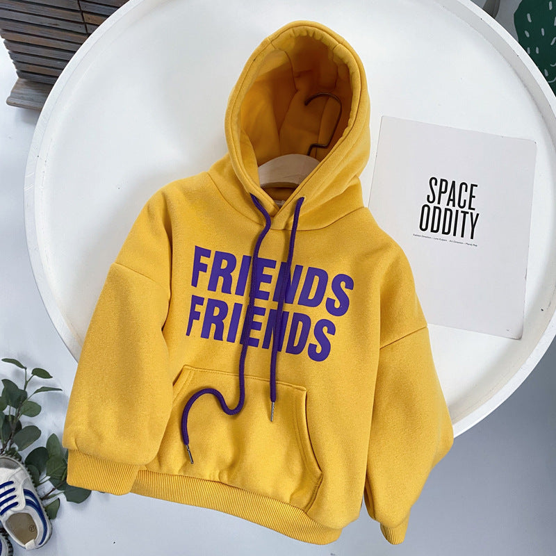 Children's Winter Color Letters Padded Hooded Sweater - I Love Goods