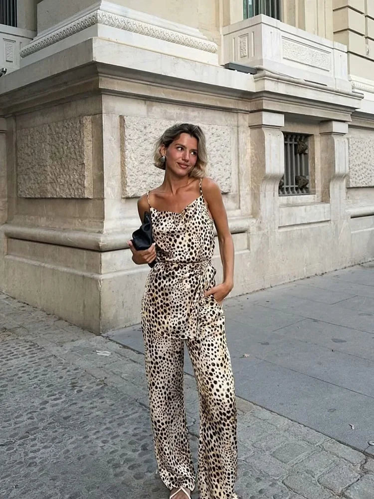 Tie Cami & Wide Leg Animal Print Set - I Love Goods