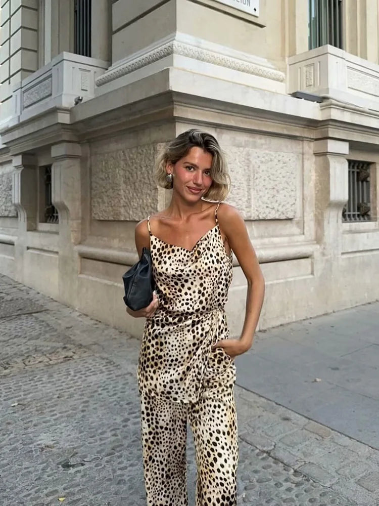 Tie Cami & Wide Leg Animal Print Set - I Love Goods