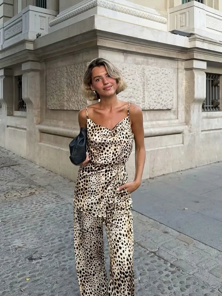 Tie Cami & Wide Leg Animal Print Set - I Love Goods
