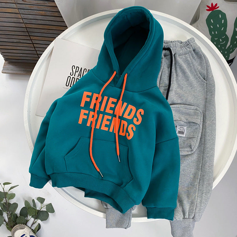 Children's Winter Color Letters Padded Hooded Sweater - I Love Goods