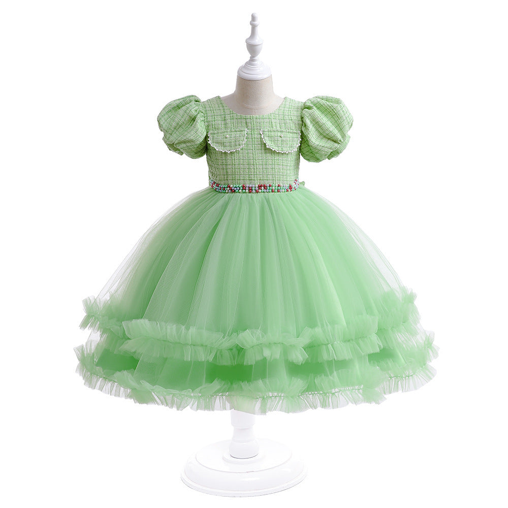 Girls' Fashion Halloween Mesh Stitching Puff Sleeve Dress - I Love Goods