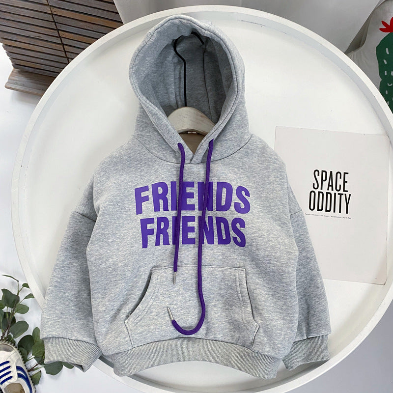 Children's Winter Color Letters Padded Hooded Sweater - I Love Goods