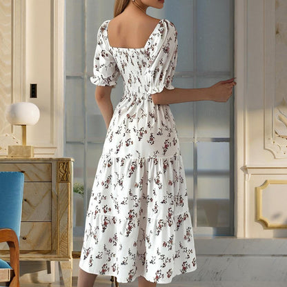Boho Square Neck Ruffle Sleeve Dress - I Love Goods