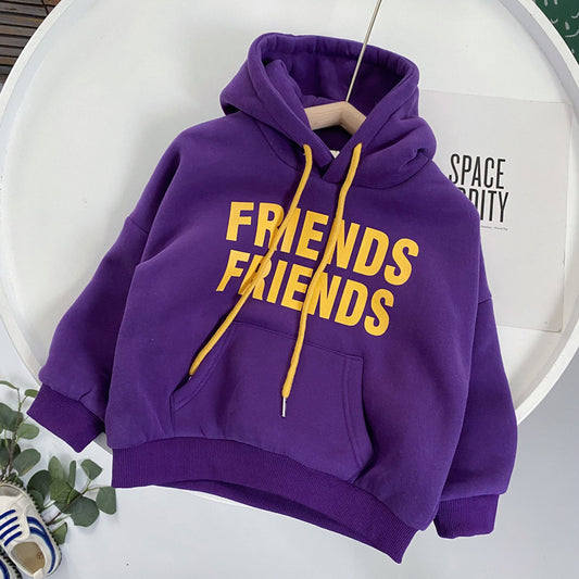 Children's Winter Color Letters Padded Hooded Sweater - I Love Goods