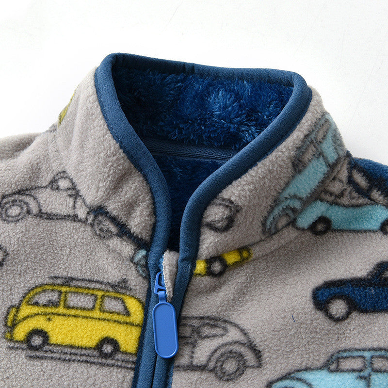 Printed Polar Fleece Cartoon Boy Jacket - I Love Goods