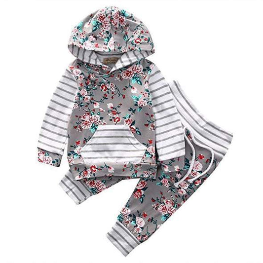 Infant Baby Girl Floral Striped Outift - I Love Goods