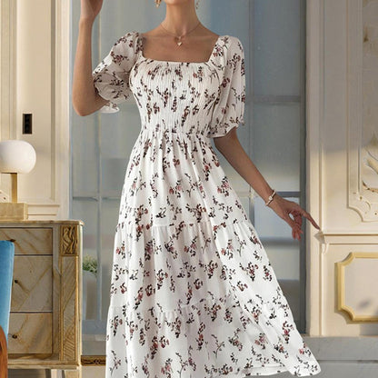 Boho Square Neck Ruffle Sleeve Dress - I Love Goods