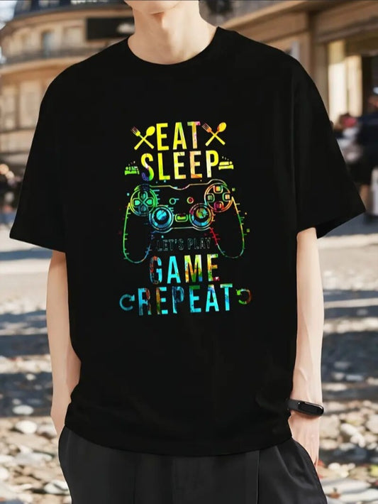 Men's Eat Sleep Game Repeat Printed Short Sleeve T-Shirt - I Love Goods