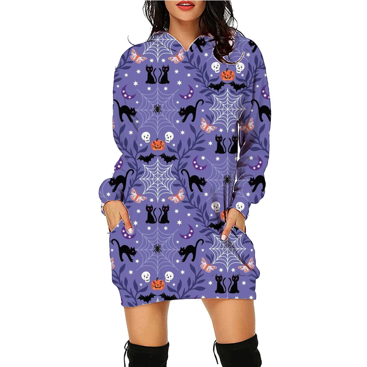 Spooky Print Long Sweater Hoodie - I Love Goods