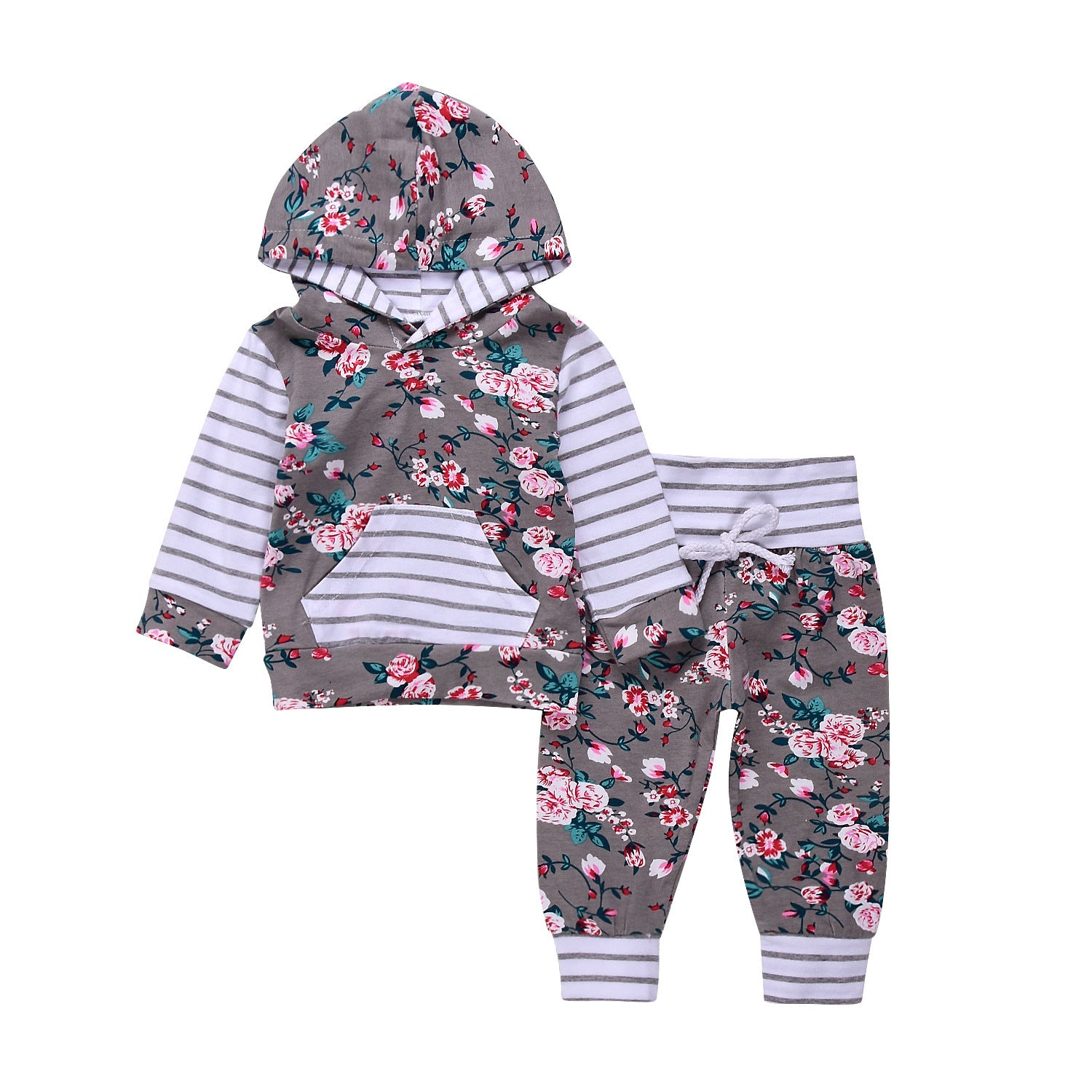 Infant Baby Girl Floral Striped Outift - I Love Goods