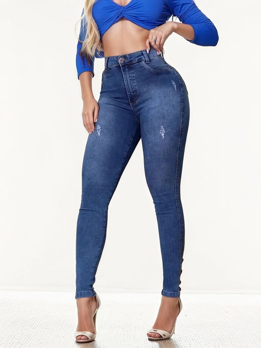 Trendy Faux-Button High-Rise Jeans - I Love Goods