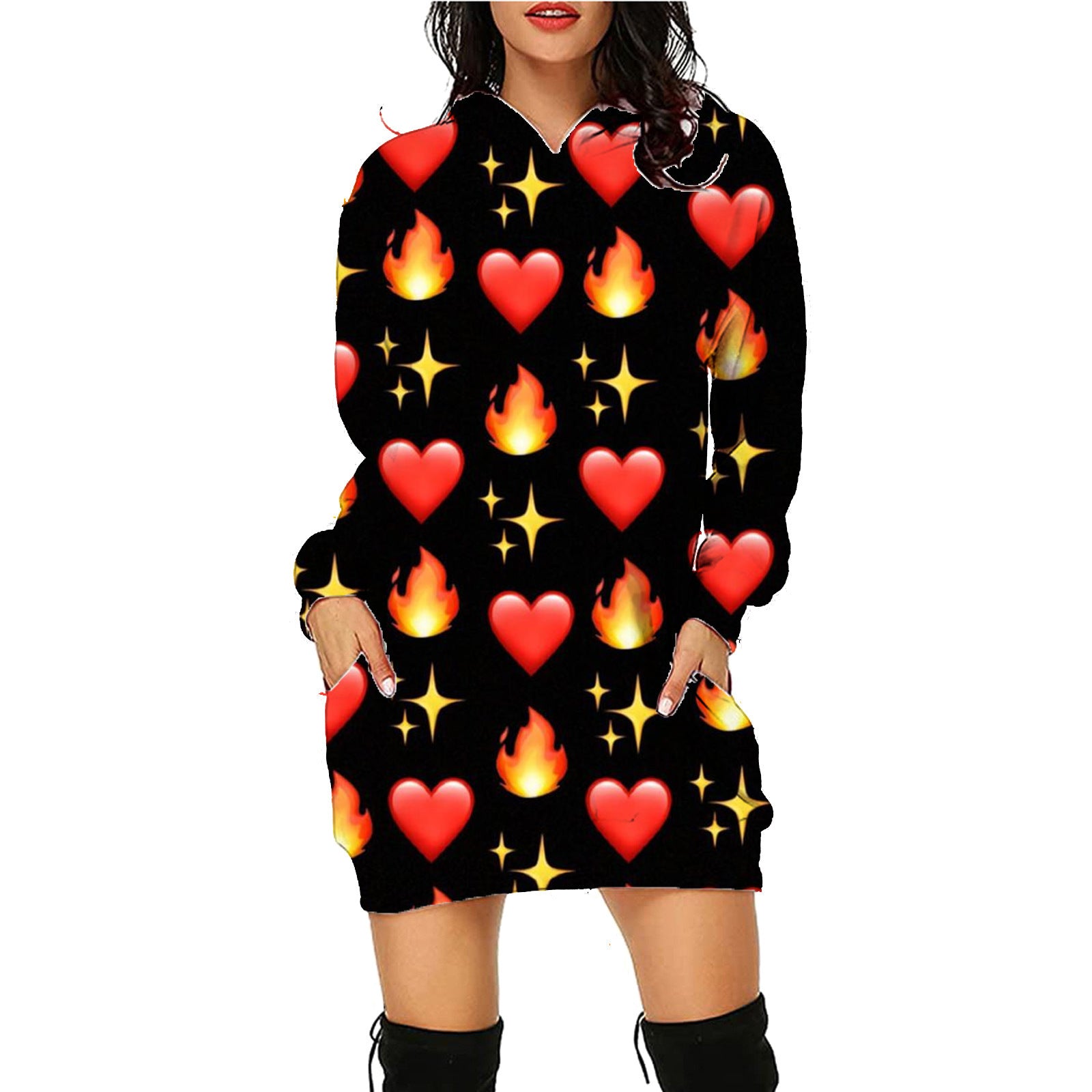 Spooky Print Long Sweater Hoodie - I Love Goods