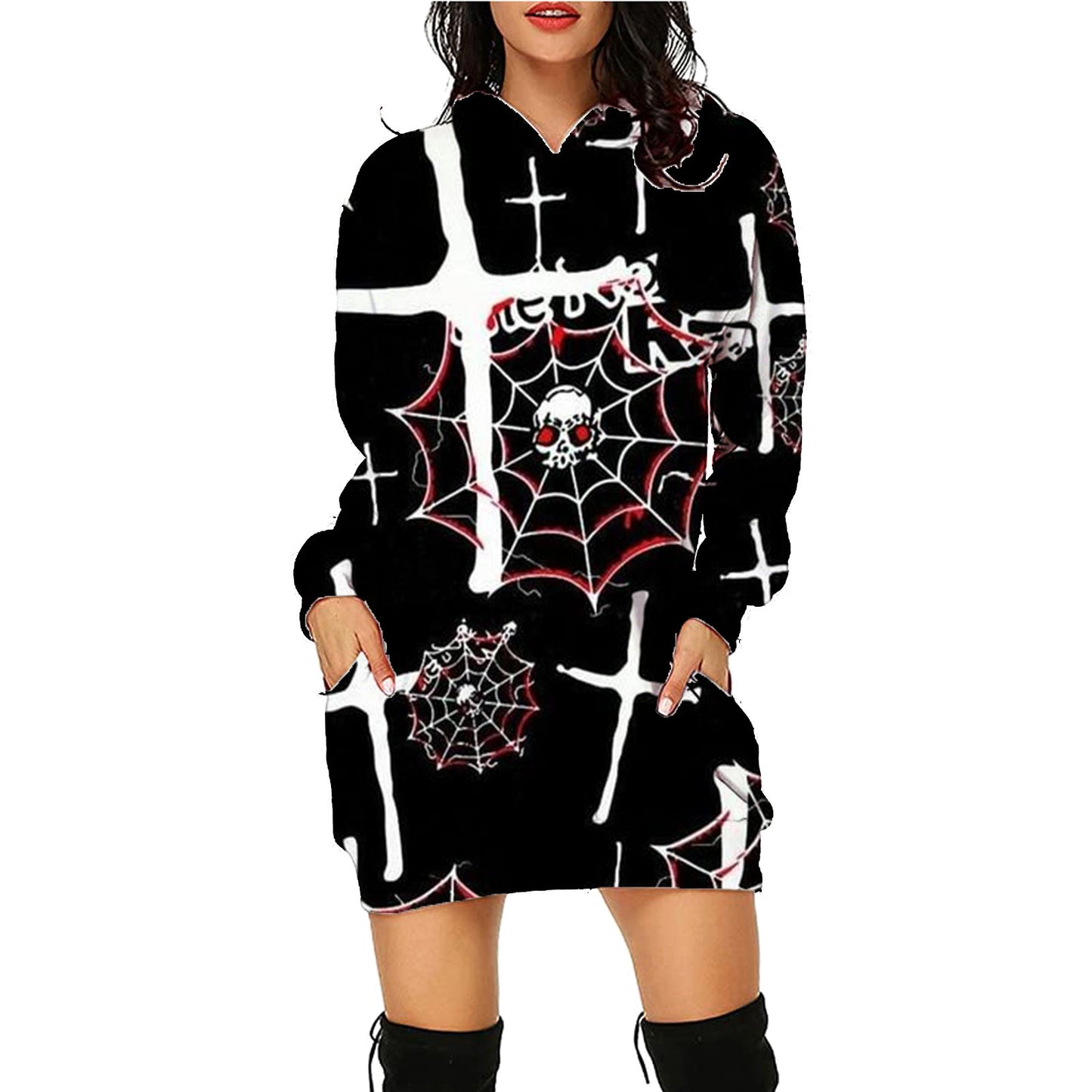 Spooky Print Long Sweater Hoodie - I Love Goods