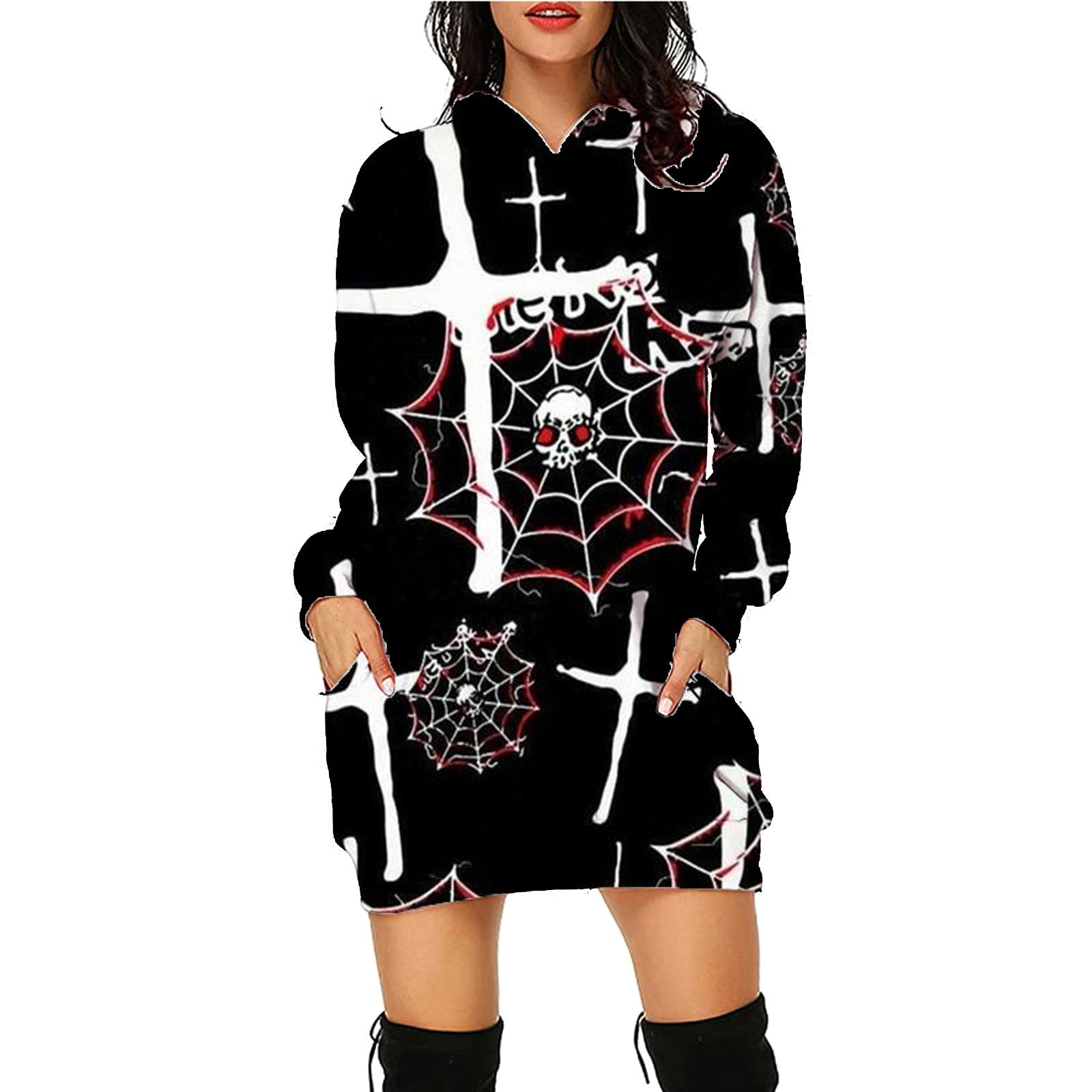 Spooky Print Long Sweater Hoodie - I Love Goods