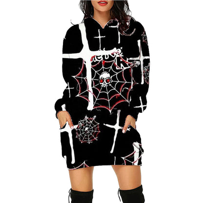 Spooky Print Long Sweater Hoodie - I Love Goods