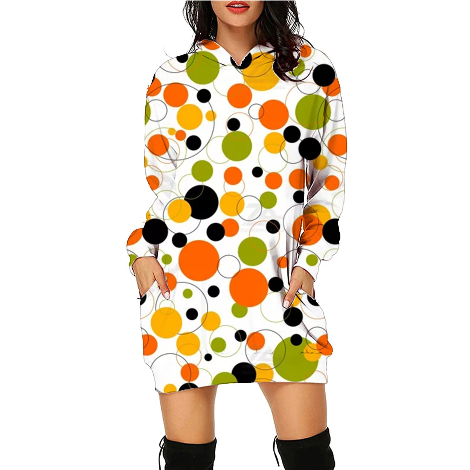 Spooky Print Long Sweater Hoodie - I Love Goods
