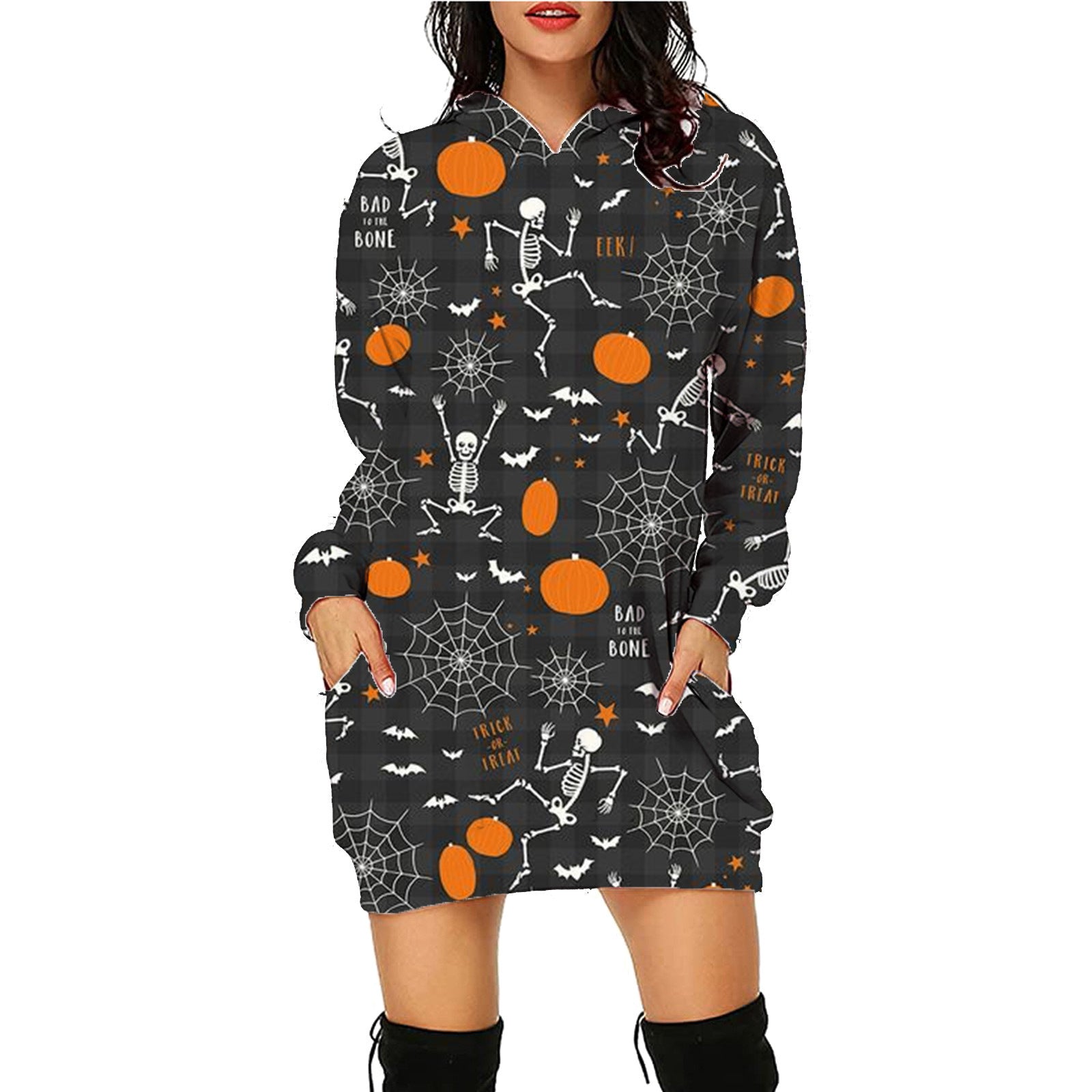 Spooky Print Long Sweater Hoodie - I Love Goods