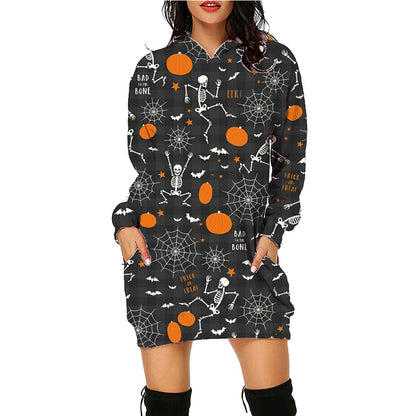 Spooky Print Long Sweater Hoodie - I Love Goods
