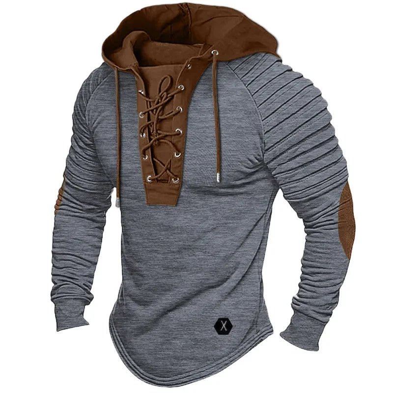 Men's Solid Color New Style Pleated Hoodie Top - I Love Goods