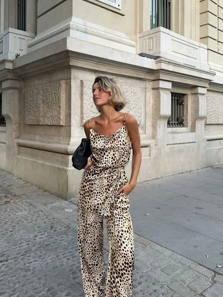Tie Cami & Wide Leg Animal Print Set - I Love Goods