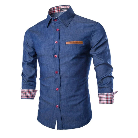 2025 Slim-Fit Navy Denim Shirt - I Love Goods