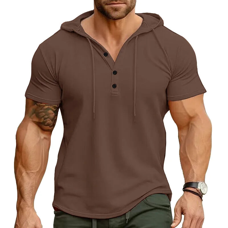American-Style Henley Hooded T-Shirt - I Love Goods