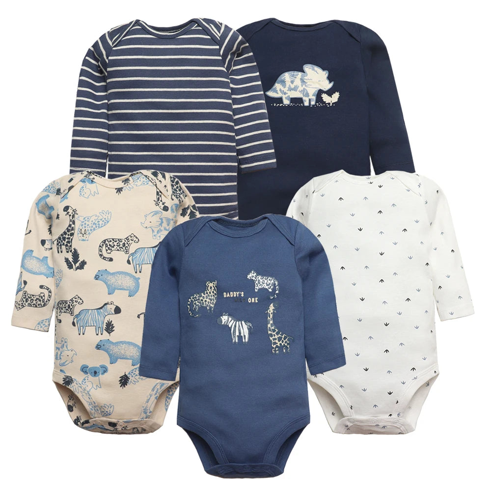 Newborn Baby Girl Long Sleeve 100% Cotton 5 PCS Cartoon Bodysuits - I Love Goods
