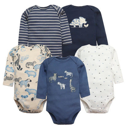 Newborn Baby Girl Long Sleeve 100% Cotton 5 PCS Cartoon Bodysuits - I Love Goods