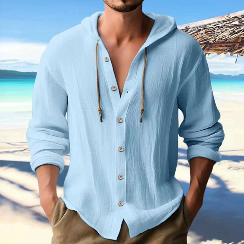 Linen Hoodie Cardigan Button-Up - I Love Goods