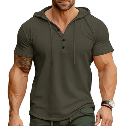 American-Style Henley Hooded T-Shirt - I Love Goods