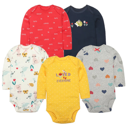 Newborn Baby Girl Long Sleeve 100% Cotton 5 PCS Cartoon Bodysuits - I Love Goods