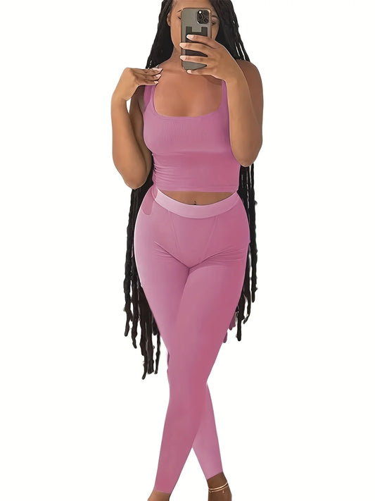 Ultimate High-Stretch Sporty Two-Piece Set for Women (Cropped Tank & Leggings) - I Love Goods