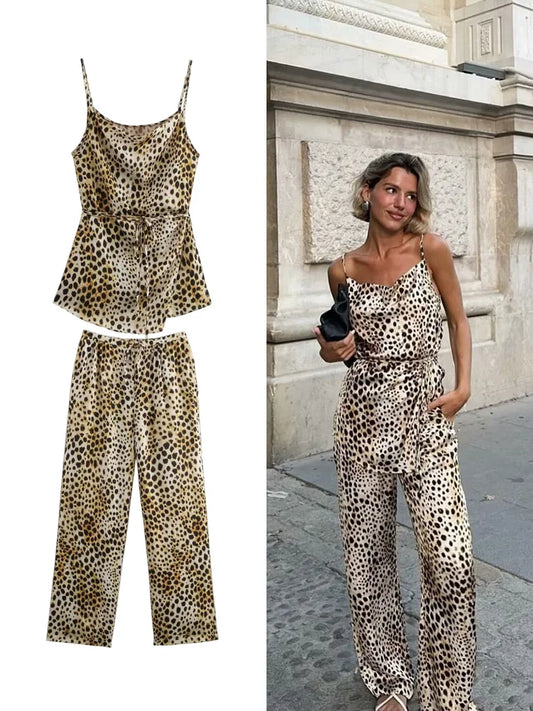 Tie Cami & Wide Leg Animal Print Set - I Love Goods