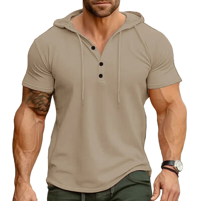 American-Style Henley Hooded T-Shirt - I Love Goods