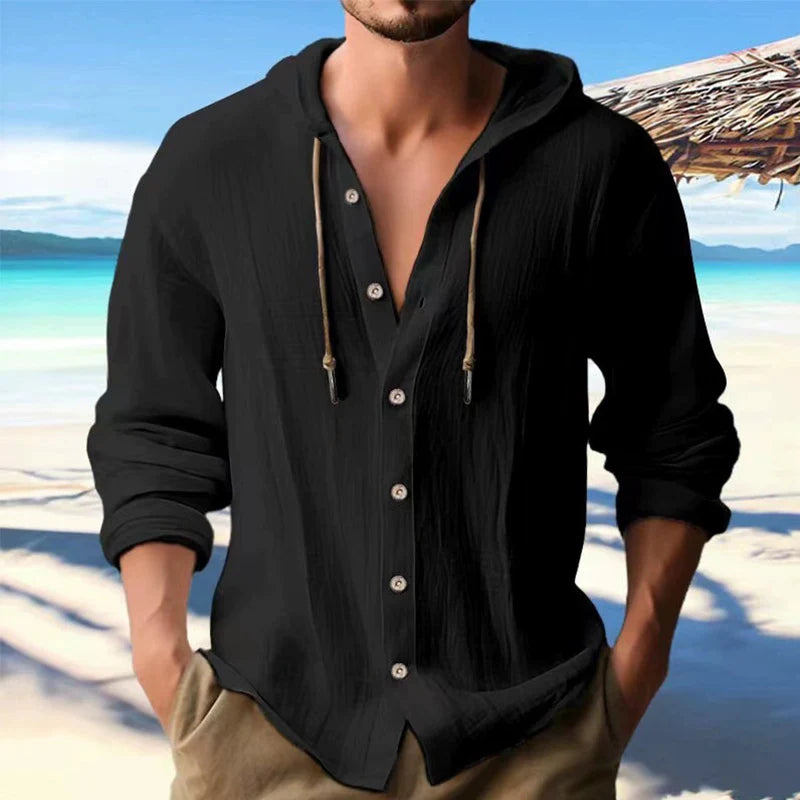 Linen Hoodie Cardigan Button-Up - I Love Goods